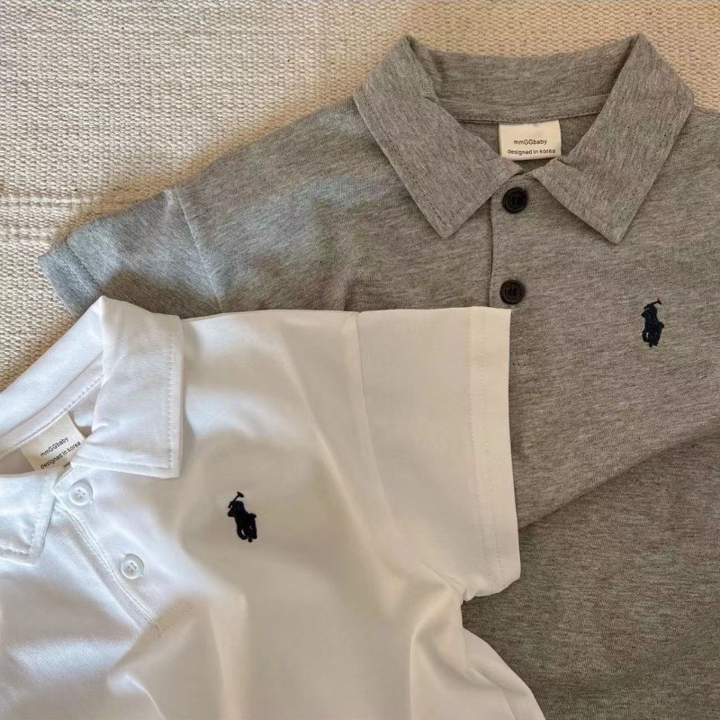 Kid Polo Shirt(7-50kg) Cotton Collar Short Sleeves Tops Fashion เย็บปักถักร้อยเสื้อผ้า Unisex Summer Simple Wear ราคา ถูกที่สุด ดีลบีเคเค แกลเลอรีภาพที่ 4