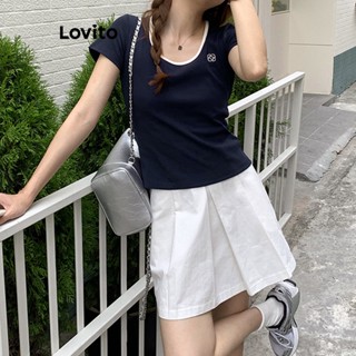 Lovito เสื้อยืดลําลอง สีตัดกัน สําหรับผู้หญิง LNE21162 (น้ําเงิน)