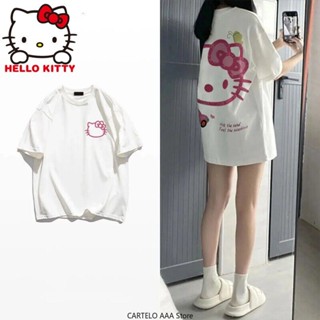  Summer Hello Kitty Casual Short Sleeved T Shirt For Women Loose Korean Fashion Y2k Top Sanrio Clothes Streetwear Oversi