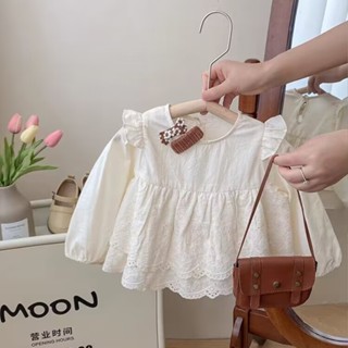 เสื้อท็อปแขนยาว อเนกประสงค์ แต่งลูกไม้ สีขาว แฟชั่นฤดูร้อน สําหรับเด็กผู้หญิง อายุ 1-5 ปี