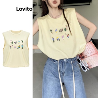 Lovito เสื้อยืด ลำลอง ลายปัก สำหรับสตรี L58AD026 (แอพริคอท)