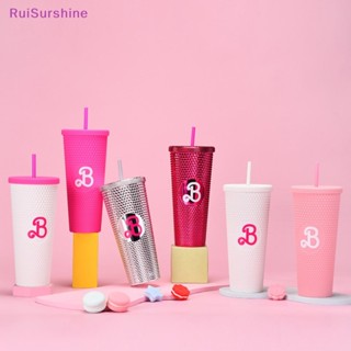 Ruisurshine ขวดน้ํา แบบสองชั้น 800 มล. 24 ออนซ์ สีชมพู พร้อมหลอดดูด สําหรับตุ๊กตาบาร์บี้