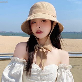 Patricia หมวกบักเก็ต ผู้หญิง แบบพกพา สําหรับผู้หญิง เด็กผู้หญิง หมวกกันแดด ป้องกันรังสียูวี พร้อมเชือกเส้นเล็ก โบริบบิ้น หมวกผู้หญิง