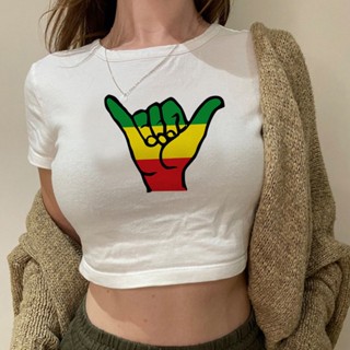 Reggae เสื้อครอปท็อป ลายกราฟฟิค สไตล์วินเทจ โกธิค 2000s trashy goth