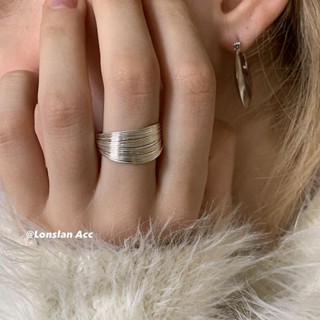 [Unique Ring] LONSLAN ACC แหวนโลหะถัก หลายชั้น ปรับได้ สีเงิน