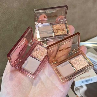 พาเลทตา สไตล์สาว ~ Shuangpin Eyeshadow Disk Highlight Mini Edition Super Small Pink Shiny Super Flash Earth Color Student Party