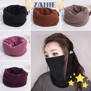 Zaijie24 ผ้าพันคอ ผ้าฟลีซ กันลม สีพื้น แฟชั่น