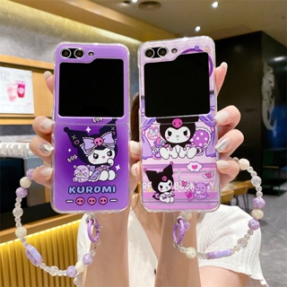 เคสโทรศัพท์มือถือแบบแข็ง ฝาพับ กันกระแทก ลายการ์ตูนคุโรมิ สีม่วง สําหรับ Samsung Galaxy Z Flip 5 4 3 5G Z Flip3 Flip4 Flip5