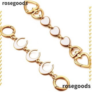 Rosegoods1 สายโซ่ต่อขยายกระเป๋าสตางค์ รูปดวงจันทร์ หัวใจ สีขาว สําหรับทํากระเป๋าถือ DIY 2 ชิ้น