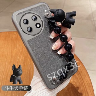 เคสโทรศัพท์มือถือ ซิลิโคนนุ่ม ลายการ์ตูนหมีบูลด็อกน่ารัก พร้อมฟิล์มกันรอยเลนส์กล้อง และสายคล้องข้อมือ สําหรับ Realme11 NFC 4G Realme 11 C51 C53 C55 Pro Plus Pro+ 5G