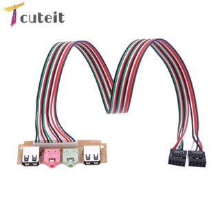 Tcuteit 2 USB 2.0 พอร์ต PC เคสคอมพิวเตอร์ แผงด้านหน้า USB เสียง ไมโครโฟน สายหูฟัง