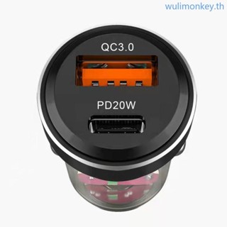 Wu ที่ชาร์จในรถยนต์ แบบใส PD20W PD30W QC3 0 USB A Type-C 2 พอร์ต