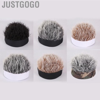Justgogo Men Headband Wig  Hip Hop  Funny Cotton Beanie Hat Fake Hair for Cosplay Male