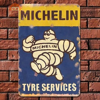 แผ่นโลหะ ทรงสี่เหลี่ยมผืนผ้า ลาย MICHELIN สไตล์วินเทจ สําหรับตกแต่งผนังบ้าน [Taylor.th]