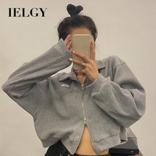 Ielgy หวานและเท่ อินเทรนด์ อเนกประสงค์ เสื้อแจ็กเก็ต เสื้อกันหนาว ตัวสั้น สําหรับผู้หญิง