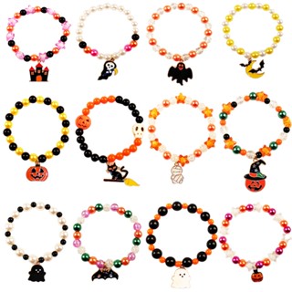 Halloween Elemental Pumpkin Bracelet for Female INS. Design Sense for Small Peoples Ghost Festival Colorful Funny Elastic Beading Tide