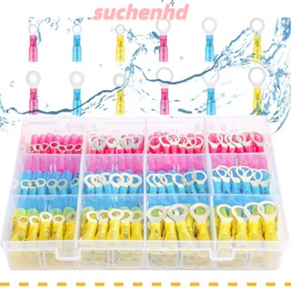Suchenhd แหวนหดความร้อน AWG 22-16 16-14 12-10 260 ชิ้น #10หางปลาทองแดง 4 ขนาด 1/4 นิ้ว 5/16 นิ้ว 3/8 นิ้ว สําหรับรถยนต์