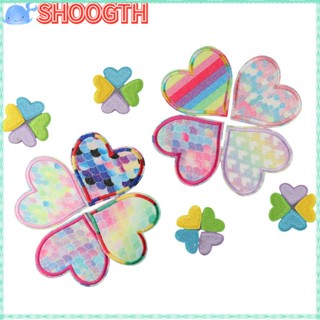 Shoogth แผ่นแพทช์รีดติดเสื้อ รูปหัวใจ สีรุ้ง หลากสีสัน DIY