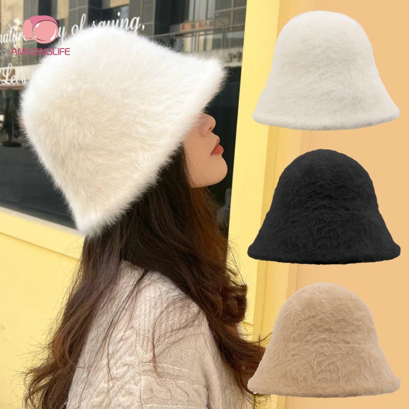 หมวกบักเก็ต ผ้ากํามะหยี่ขนนิ่ม สีพื้น แบบเรียบง่าย แฟชั่นฤดูใบไม้ร่วง และฤดูหนาว สไตล์เกาหลี สําหรับผู้หญิง จํานวน 1 ชิ้น