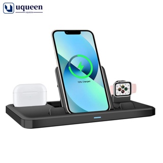 Uqueen 3 IN 1 แท่นชาร์จ Type-c แบบพกพา สําหรับ Apple iPhone Airpods Watch I3J7 5V 3A 9V 2A