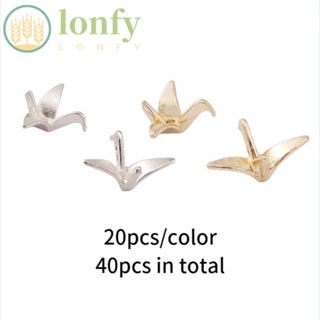 Lonfy ลูกปัดกระดาษ รูปนกกระเรียน สีทอง เงิน 21 X 16 มม. สําหรับทํางานฝีมือ 40 ชิ้น