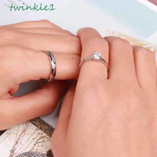 Twinkle1 ชุดแหวนนิ้วมือ ชุบเงิน ปรับได้ เครื่องประดับคู่รัก สําหรับผู้หญิง และผู้ชาย 1 คู่