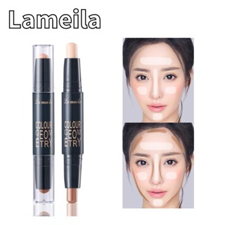 Lameila ไฮไลท์คอนทัวร์ แบบแท่ง สองด้าน 2 in 1 คอนทัวร์แท่ง กันน้ํา จมูก เงา ซ่อมแซม ไฮไลท์ แป้ง คอนซีลเลอร์ เงา แต่งหน้า