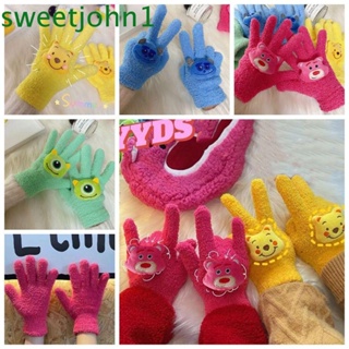 Sweetjohn ถุงมือ ผ้าฟลีซ แบบเต็มนิ้ว ลายการ์ตูนสัตว์น่ารัก ให้ความอบอุ่น เหมาะกับฤดูหนาว สําหรับขี่จักรยาน เล่นสกี