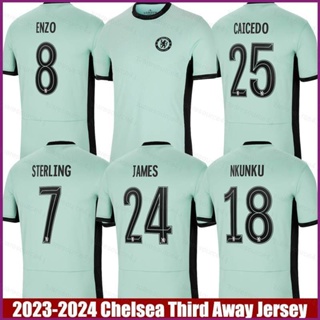 เสื้อกีฬาแขนสั้น ลายทีมชาติฟุตบอล Chelsea Third Away Jersey Sterling Caicedo James Enzo Nkunku พลัสไซซ์ YX 2023-2024