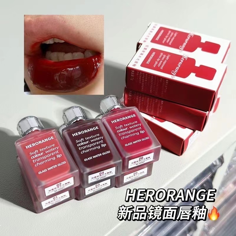 Herorange ลิปกลอส น้ําผลไม้ น่ารัก พื้นผิวกระจก ชุ่มชื้น ชุ่มชื้น คุณภาพดี ลิปสติกติดทนนาน