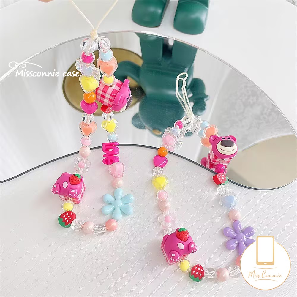 สายโซ่คล้องโทรศัพท์มือถือ อะคริลิค ประดับคริสตัล ลายการ์ตูนหมี สตรอเบอร์รี่น่ารัก สีสันสดใส แฟชั่นสําหรับผู้หญิง - รูปที่ 4