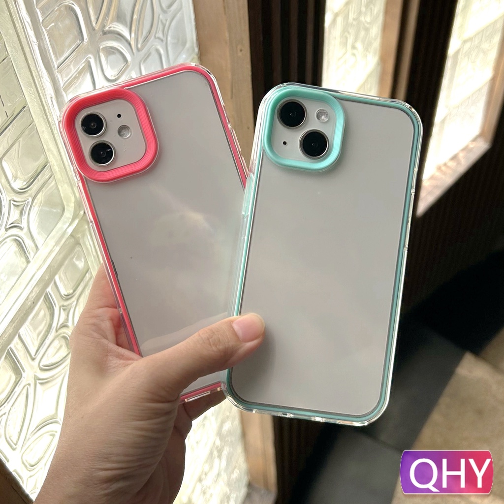 Qhy 2 in 1 เคสโทรศัพท์มือถือแบบแข็ง ใส นิ่ม หนา กันกระแทก สีแดง ฟ้า สําหรับ iphone 15 6 6s 7 8 plus XR 11 12 13 mini 14 pro max