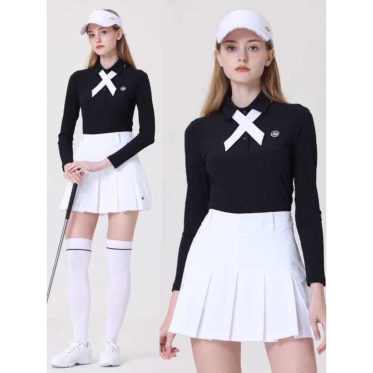Azureway ใหม่ เสื้อกีฬากอล์ฟ ผ้ายืด แต่งโบว์ แห้งเร็ว 67OV สําหรับผู้หญิง เหมาะกับฤดูใบไม้ร่วง ฤดูหนาว