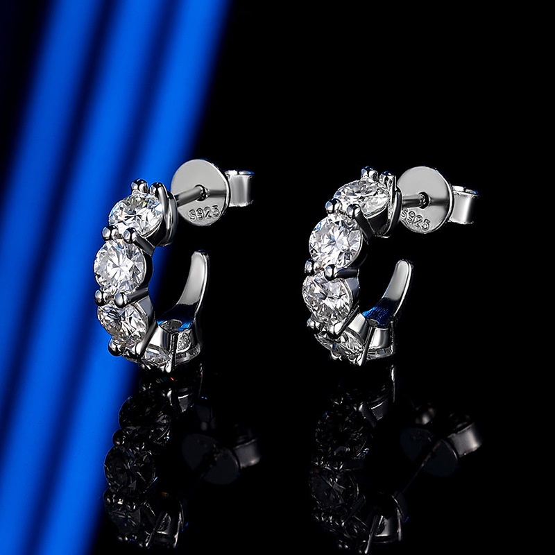 Real Moissanite ต่างหูห่วงเงินแท้ 925 ทรงกลม 3 มม. 4 มม. สีขาว หรูหรา พร้อมใบรับรอง GRA ผ่านการทดสอบ สําหรับหมั้น งานแต่งงาน งานวันเกิด