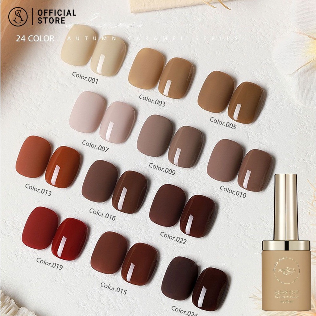 สีเจล คาราเมล 24 สี กาวยาทาเล็บ ยาทาเล็บเจล ANNIES ขาว อำพัน เจลบําบัดด้วยแสง ทําเล็บมือ 12 มล