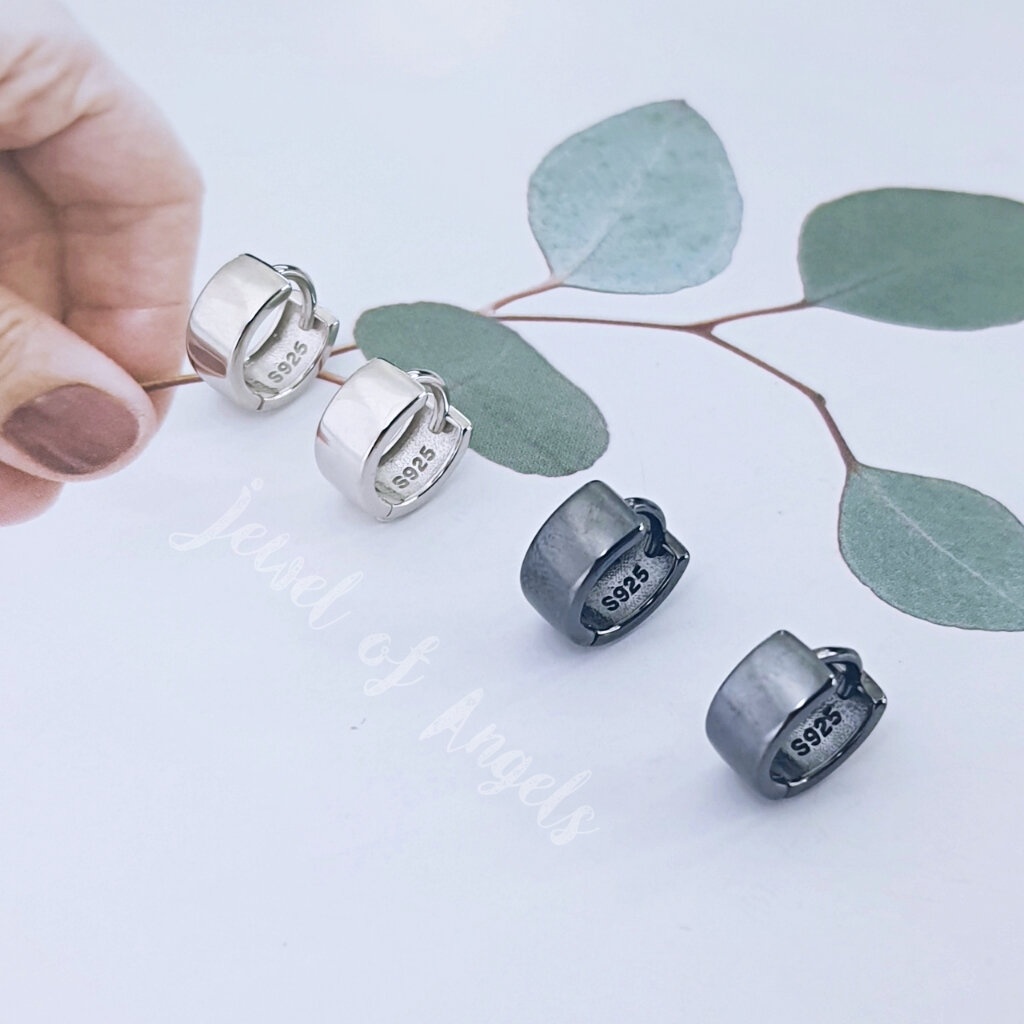ต่างหูห่วงเล็กเงินแท้ S925 รุ่น Prosper ห่วงหนา สูง10mm สีเงิน สีดำ ตุ้มหู เงินแท้ทั้งชิ้น Silver925