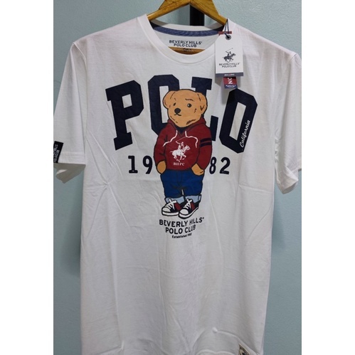 คลาสสิก เสื้อยืดแขนสั้นคอกลมคำแนะนำยอดนิยม เสื้อยืดโปโล ลายพี่หมีของแท้ Beverly Hills Polo Club s-5x