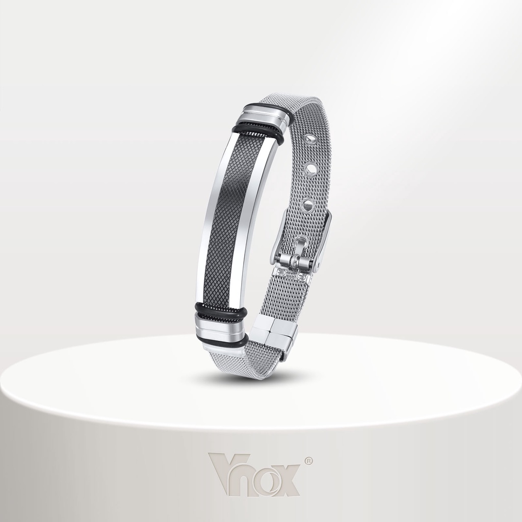 Vnox สายรัดข้อมือ สเตนเลส ตาข่าย ปรับได้ ไม่จางหาย เครื่องประดับแฟชั่น สําหรับผู้ชาย