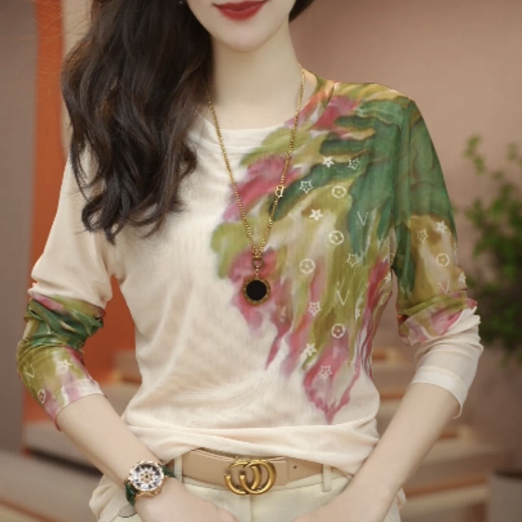 ผู้หญิงแฟชั่น Slimmer ดูแขนยาว 2025 ฤดูร้อนสไตล์ใหม่ปก Belly เสื้อยืดผู้หญิง Casual Classy Top