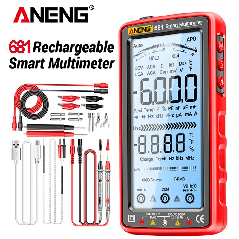ANENG 681 Rechargable Digital Professional Multimeter Non-contact Voltage Tester AC/DC Voltage Meter LCD Screen Current