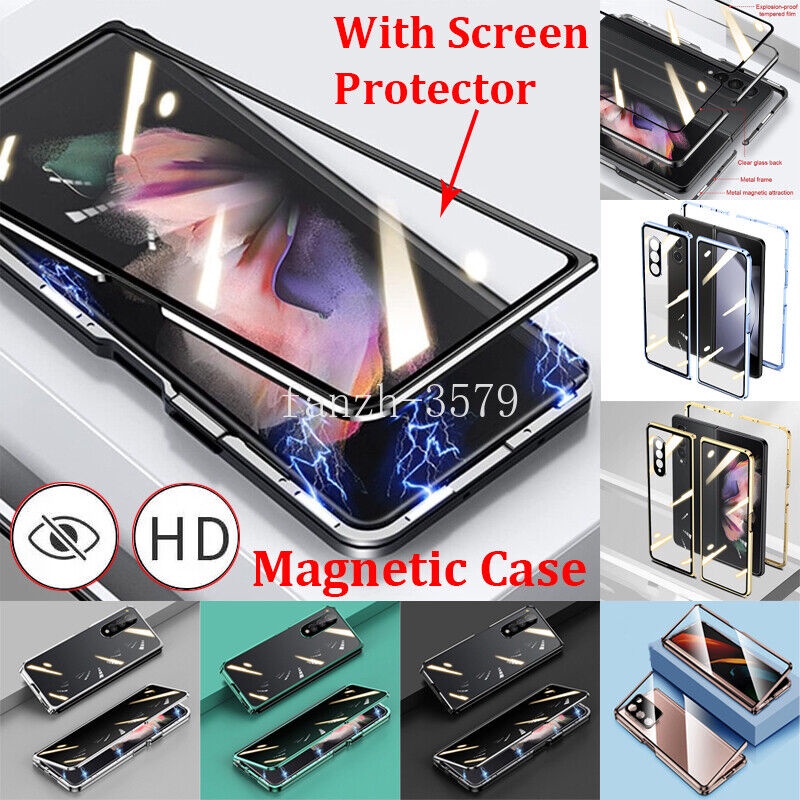 สําหรับ Samsung Galaxy Z Fold 5 4 3 2 360 ป้องกันสองด้าน แม่เหล็ก เคส ป้องกันการแอบมอง กันกระแทก บอดี้เต็มรูปแบบ กระจกนิรภัย