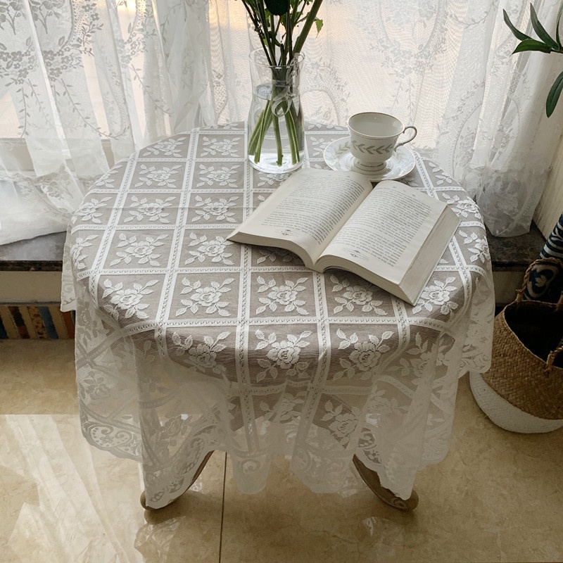 ผ้าปูโต๊ะ ผ้าปูโต๊ะลูกไม้สีขาว เหมาะสำหรับปิกนิก ตกแต่ง และถ่ายรูป
