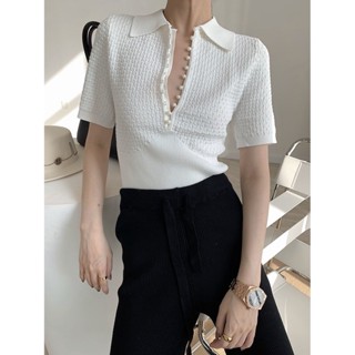 เสื้อโปโลแขนสั้น ผ้าถัก คอปก สีขาว ขนาดเล็ก เข้ากับทุกการแต่…