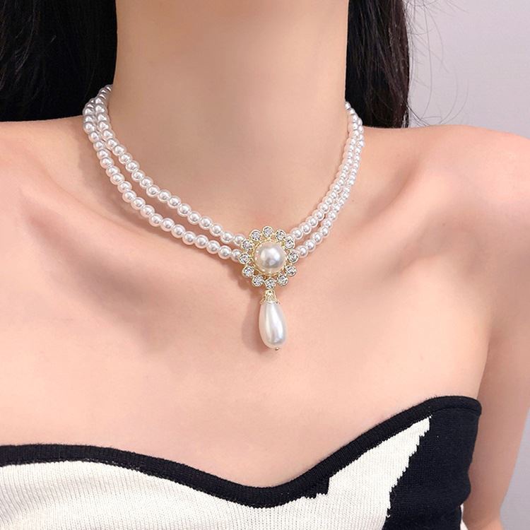 ชุดสร้อยคอโซ่ ประดับเพชร ไข่มุก สไตล์วินเทจ หรูหรา