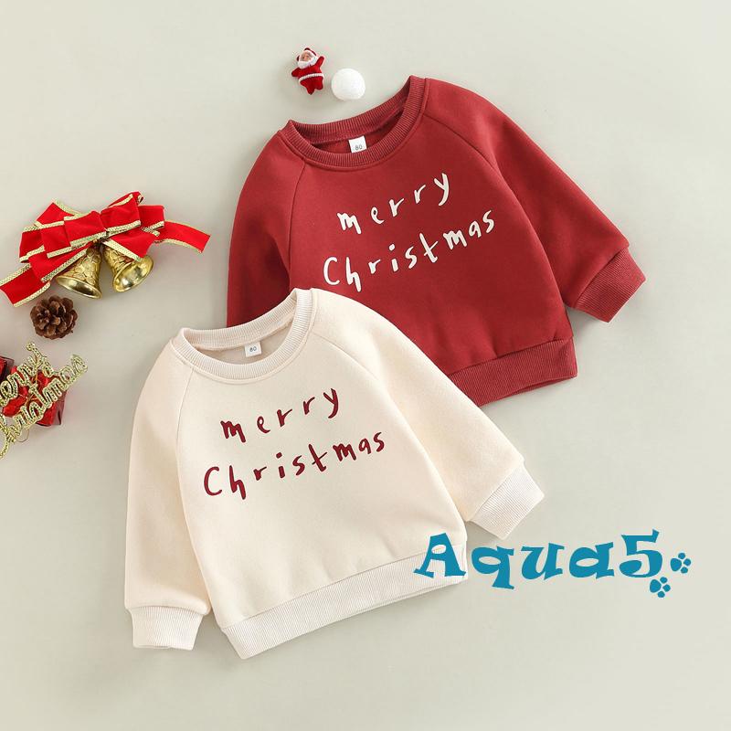 Aqq เสื้อกันหนาวลําลอง แขนยาว คอกลม พิมพ์ลายตัวอักษรคริสต์มาส แฟชั่นฤดูใบไม้ผลิ และฤดูใบไม้ร่วง สําหรับเด็กผู้ชาย และเด็กผู้หญิง