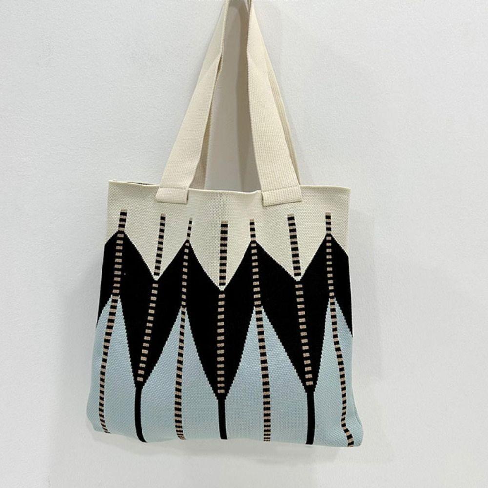 Tonfashion กระเป๋าสะพายไหล่ ผ้าวูลถัก ประดับเพชร ความจุสูง สําหรับนักเรียน