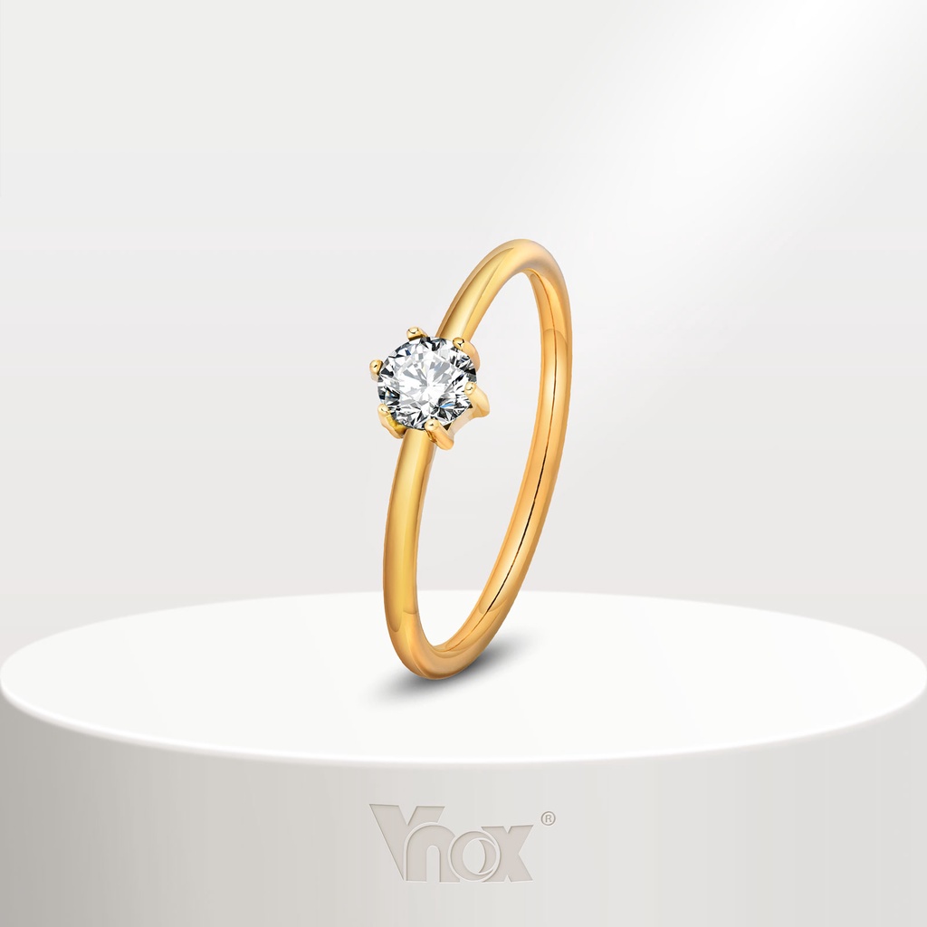 Vnox แหวนหมั้น ประดับเพทาย ทอง 18K ทรงสี่เหลี่ยมผืนผ้า สําหรับผู้หญิง