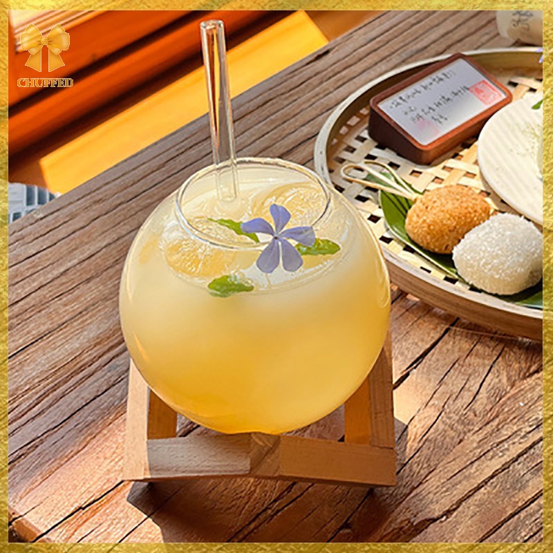 Chuffed> ถ้วยแก้วค็อกเทลพร้อมขาตั้งไม้ Creative Bar Glassware ถ้วยเครื่องดื่ม Ronud แก้วค็อกเทลผลไม้ Moon Juice Tumbler C