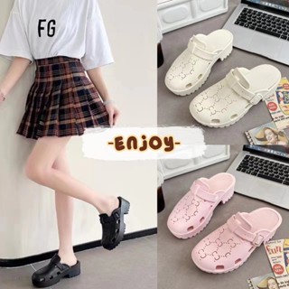 🍓EnJoy🍓 พร้อมส่ง (TO-OCO) EVA รองเท้าแบบสวม หัวโต ส้นสูงสีสั…