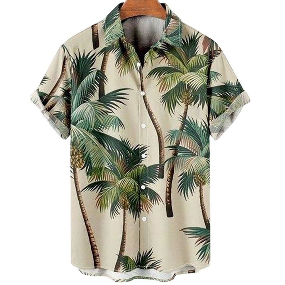 Songkran เสื้อเชิ้ตแขนสั้น พิมพ์ลายต้นมะพร้าว 3 มิติ เหมาะกับเดินชายหาด สไตล์ฮาวาย สําหรับผู้ชาย